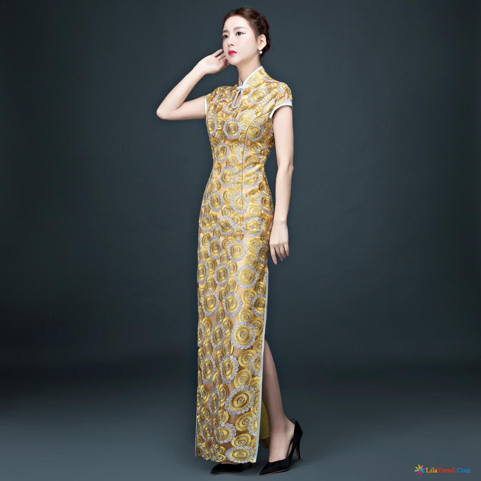 Modekleider Damen Lachsrosa Cheongsam Kleid Dünn Neu Elegant Günstig