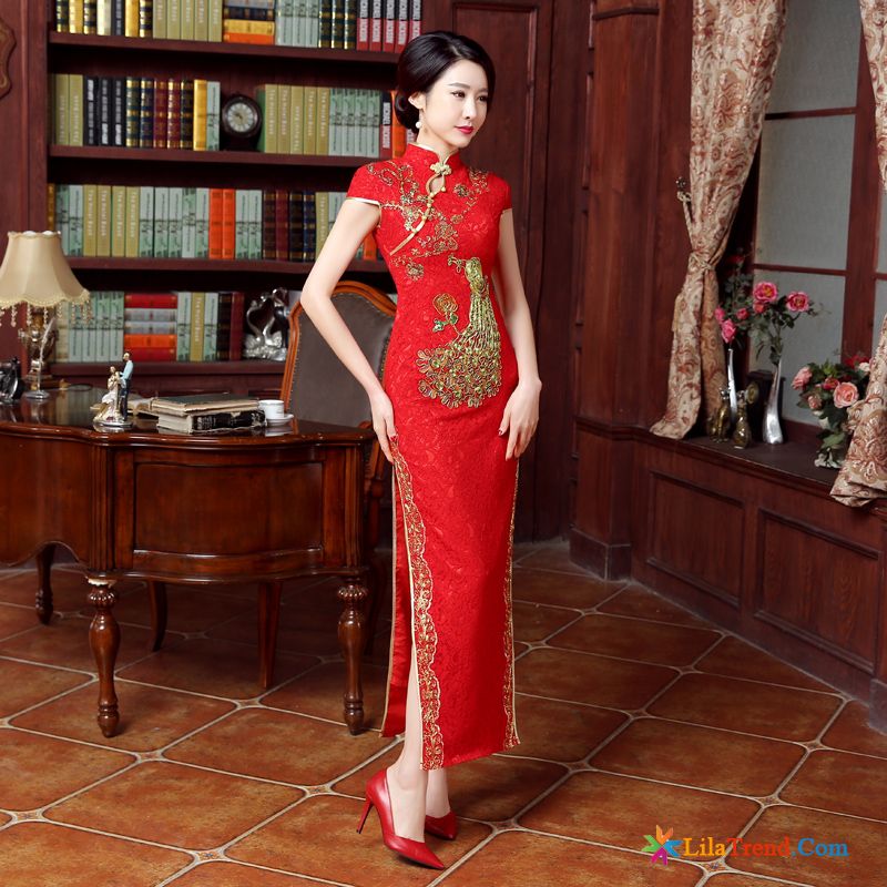 Modekleider Online Shop Khaki Kleid Langer Abschnitt Cheongsam Hochzeitskleid Heiraten Billig