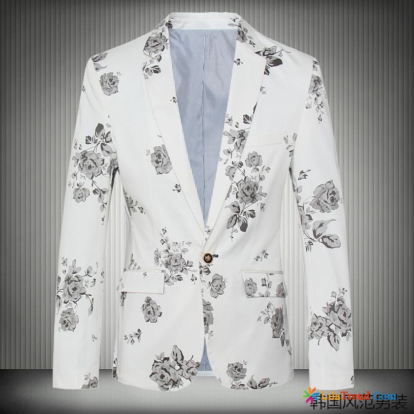 Moderne Anzüge Herren Slim Fit Hellgrau Anzüg Blazer Mode Blumen Neu Kaufen