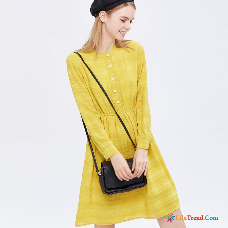 Modesommerkleider Knielang Farbenreich Streifen Damen Frisch Kleider Gelb Günstig