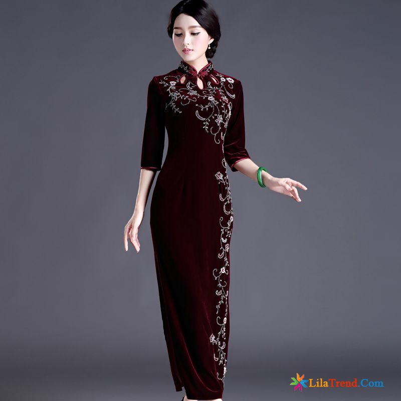 Online Bestellen Kleider Cheongsam Samt Winter Hochzeitsessen Mittleren Alters Günstig