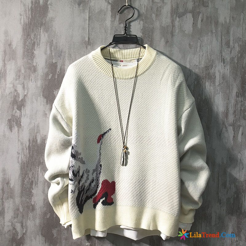 Oversize Pullover Herren Grau Herbst Weiß Trend Winter Kran