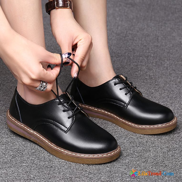 Rahmengenähte Schuhe Damen Schnürschuhe Lederschuhe British Trend Casual Günstig