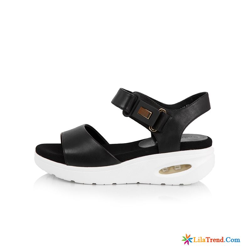 Sandalen Flach Schwarz Sommer Casual Dicke Sohle Mode Leder