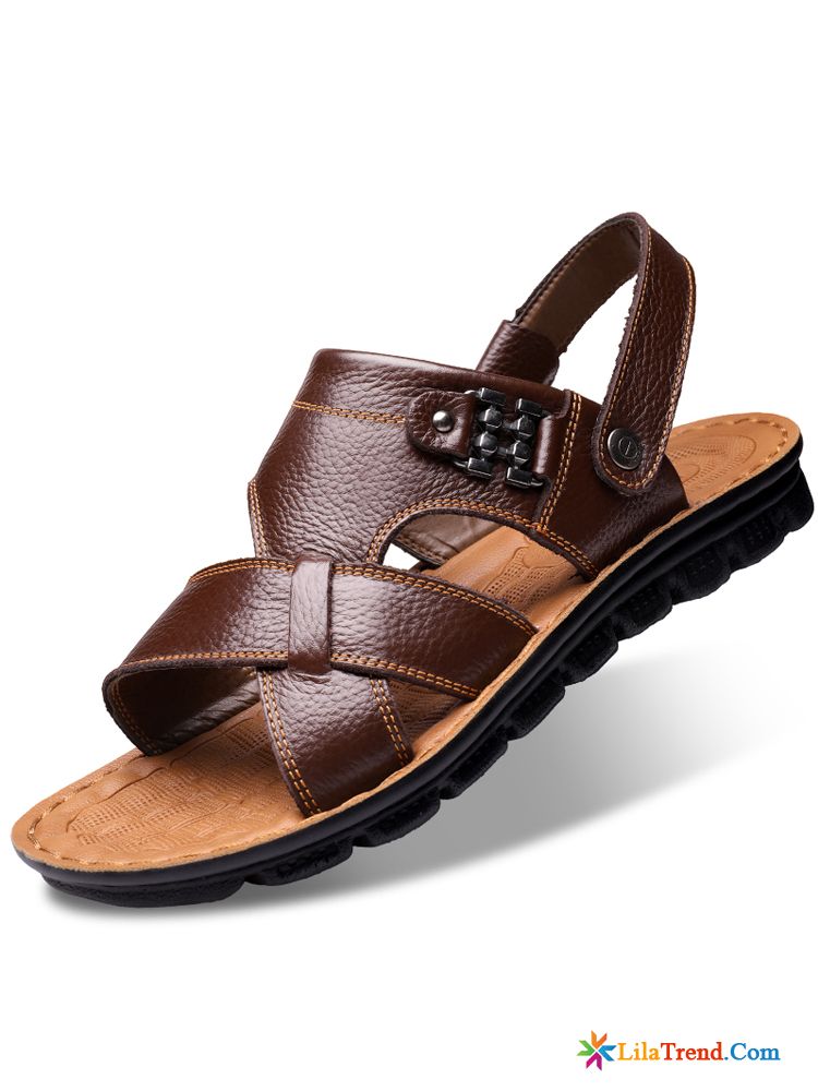 Sandalen Für Herren Weiche Sohle Echtleder Hausschuhe Sandalen Neue Billig