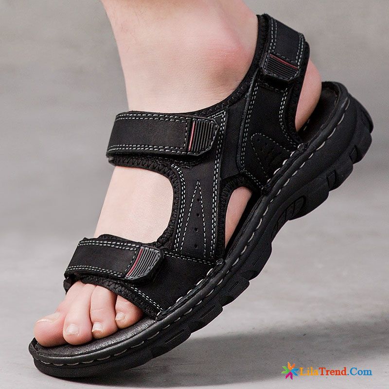 Sandalen Herren Flach Pantolette Strand Fahren Sommer Echtleder Kaufen