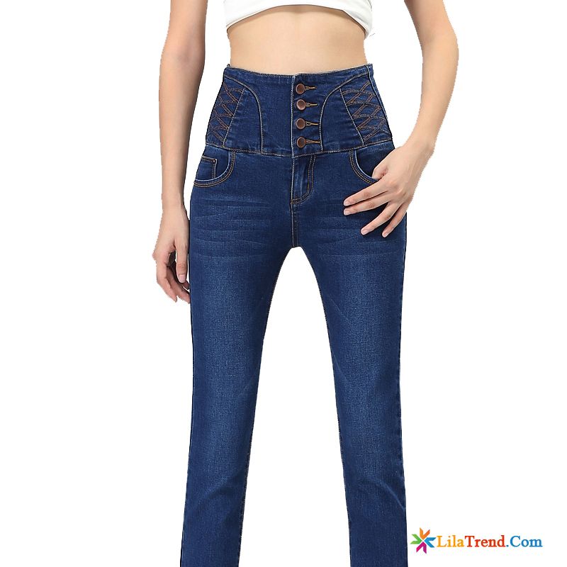 Schwarze Röhrenjeans Damen Schlank Jeans Dunkel Hohe Taille Elastisch Kaufen