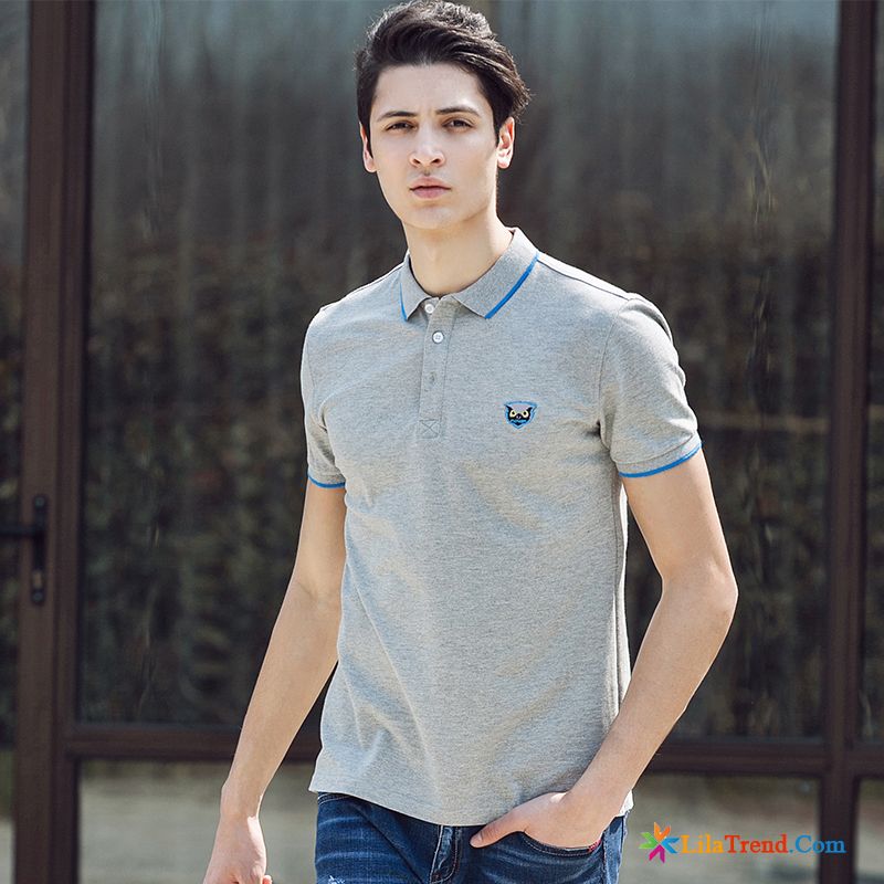 Shirt Gestreift Herren Polo Sommer Grau Kontrastfarbe Jugend