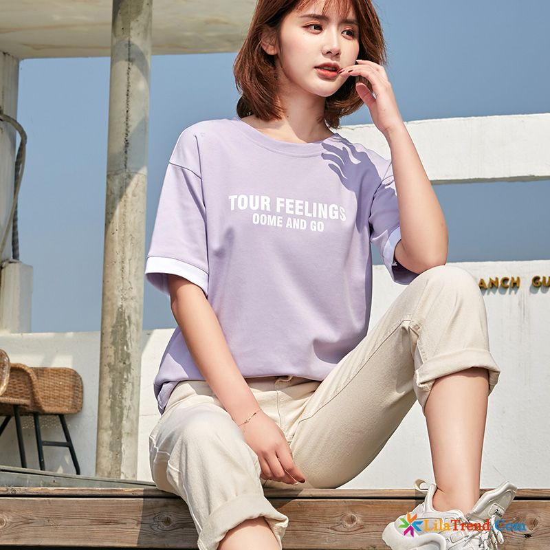 Shirts Online Bestellen Farbenreich Trend Baumwolle Sommer Lila Lose Verkaufen