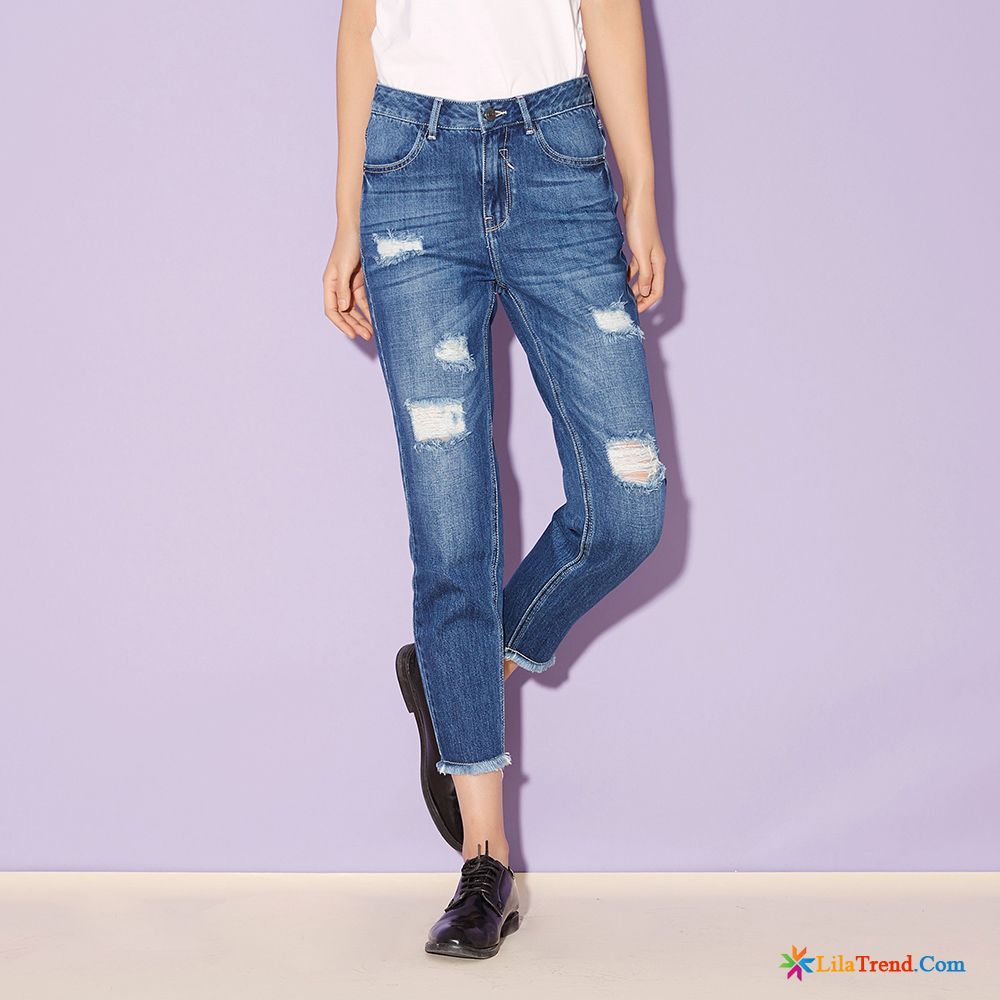 Skinny Jeans Weiß Dunkelblau Löcher Jeans Feder Neu Rand Kaufen