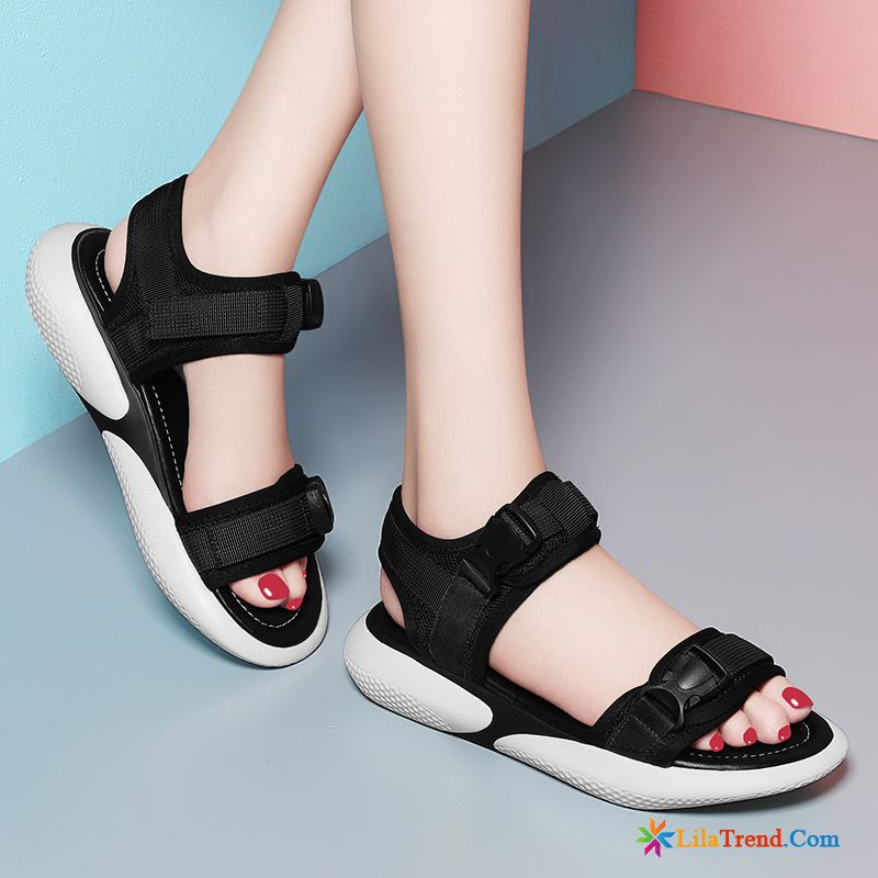 Sommer Sandalen Frauen Dunkelfarbig Flache Neue Schuhe Strand Schwarz Billig