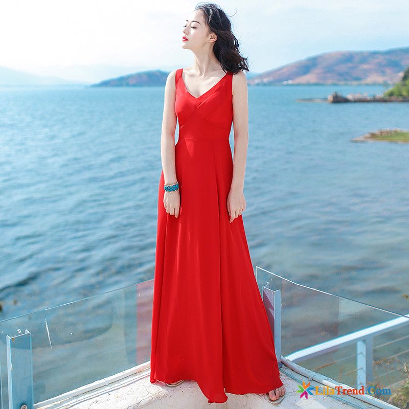 Sommerkleid Lavendel Strand Damen Rote Leibchen Ferien Billig