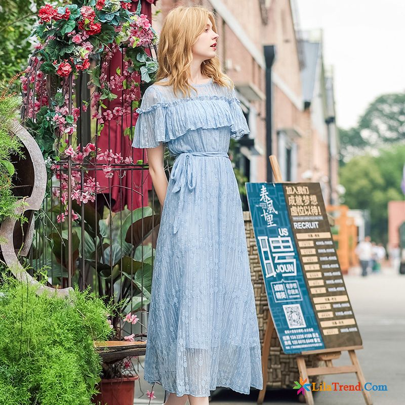 Sommerkleider Für Damen Braun Schlank Blau Nettogarn Spitze Sommer Kaufen