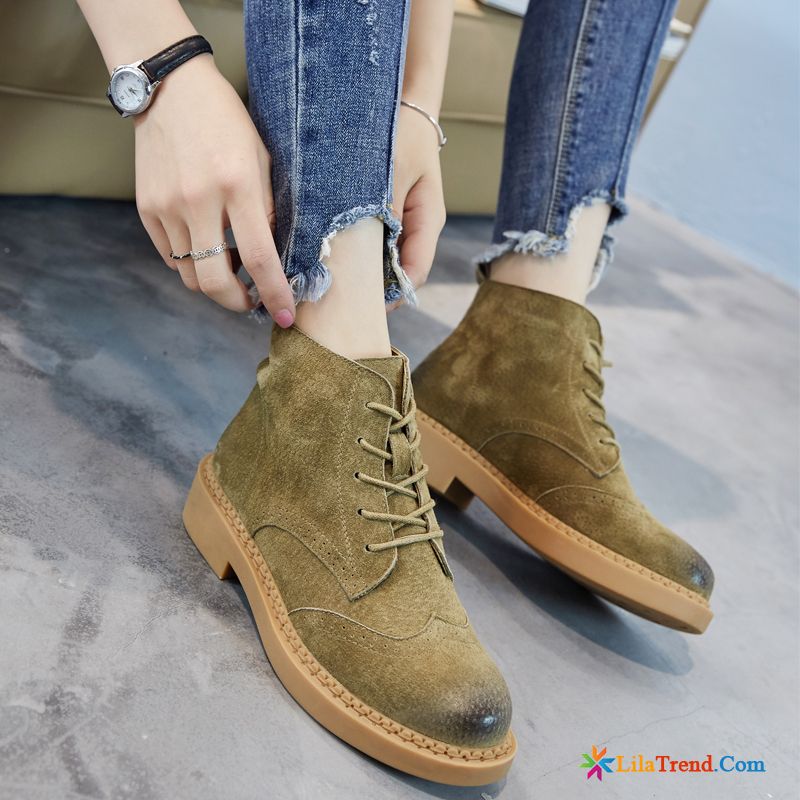 Stiefeletten Gefüttert Damen Khaki Schwarz Trend Echtleder Retro Martin Stiehlt Billig