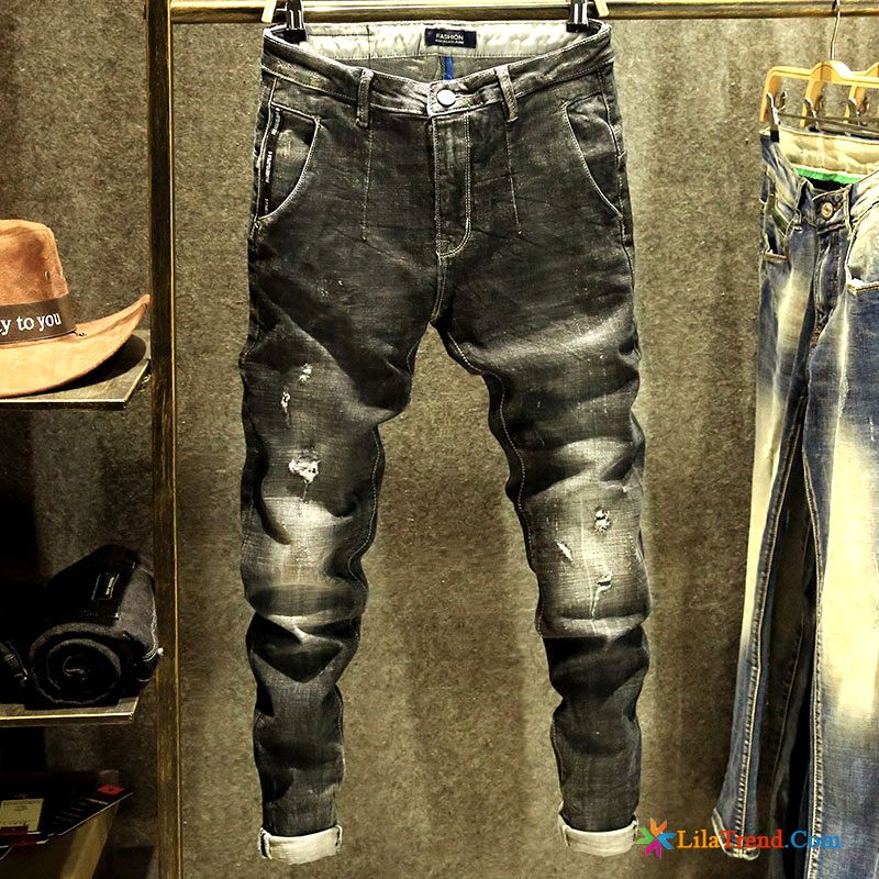 Stylische Herren Jeans Dunkel Mode Feder Löcher Herren Jugend Kaufen