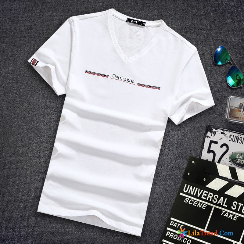 T Shirt Rot Weiß Gestreift Herren V-neck Hülse Unteres Hemd Sommer Schlank Billig