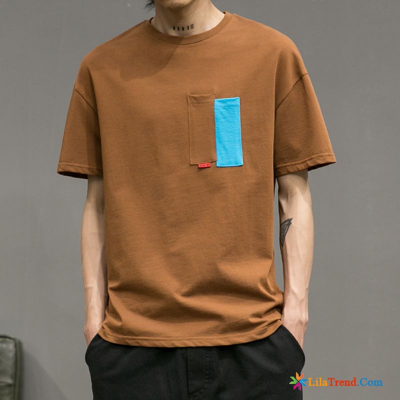 T Shirts Kaufen Online Kupfer Tasche Kreativ Trendmarke Hülse Kontrastfarbe Günstig