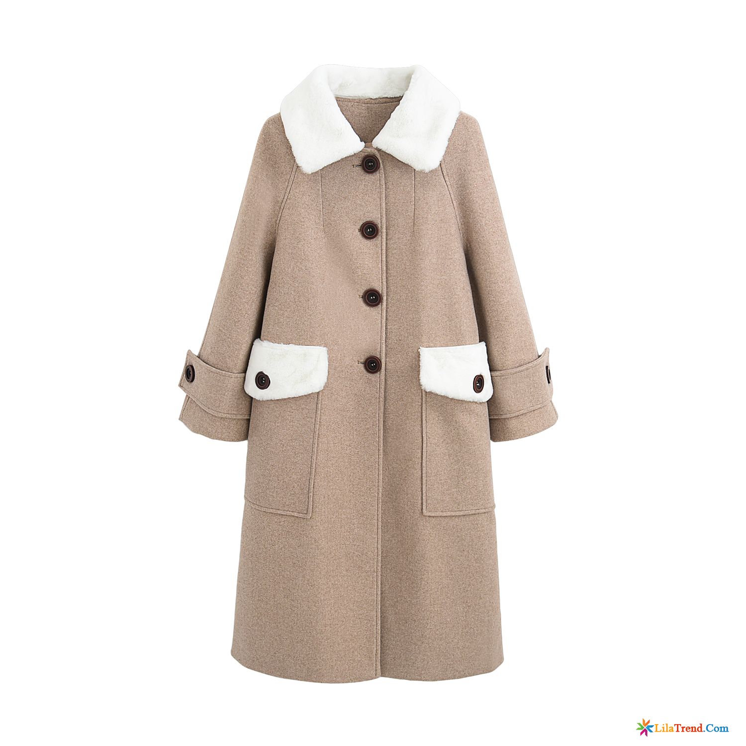 Trenchcoat Damen Braun Pelz Kragen Mäntel Wolle Winterkleidung Hase Verdickung Günstig