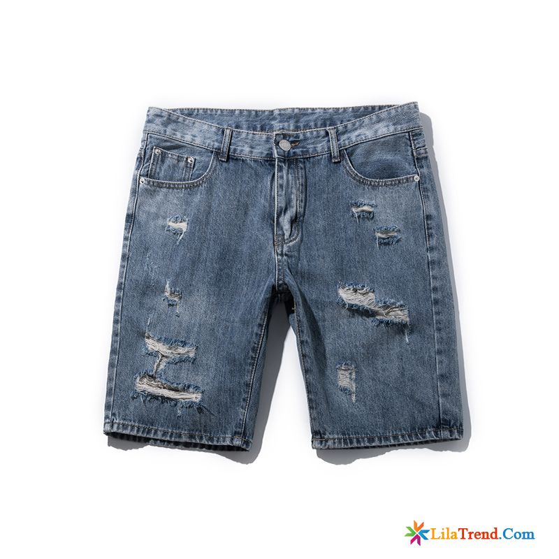 Weiße Anzughose Herren Lachsrosa Denim Schlank Blau Löcher Trend Billig