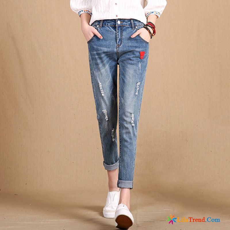 Weiße Skinny Jeans Ausgefranst Crimpen Damen Sommer Jeans Billig