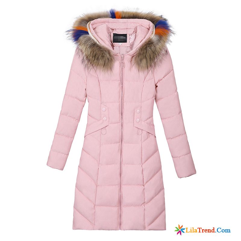 Winterjacke Grau Damen Baumwollgepolsterte Lange Trend Rosa Baumwolle Billig